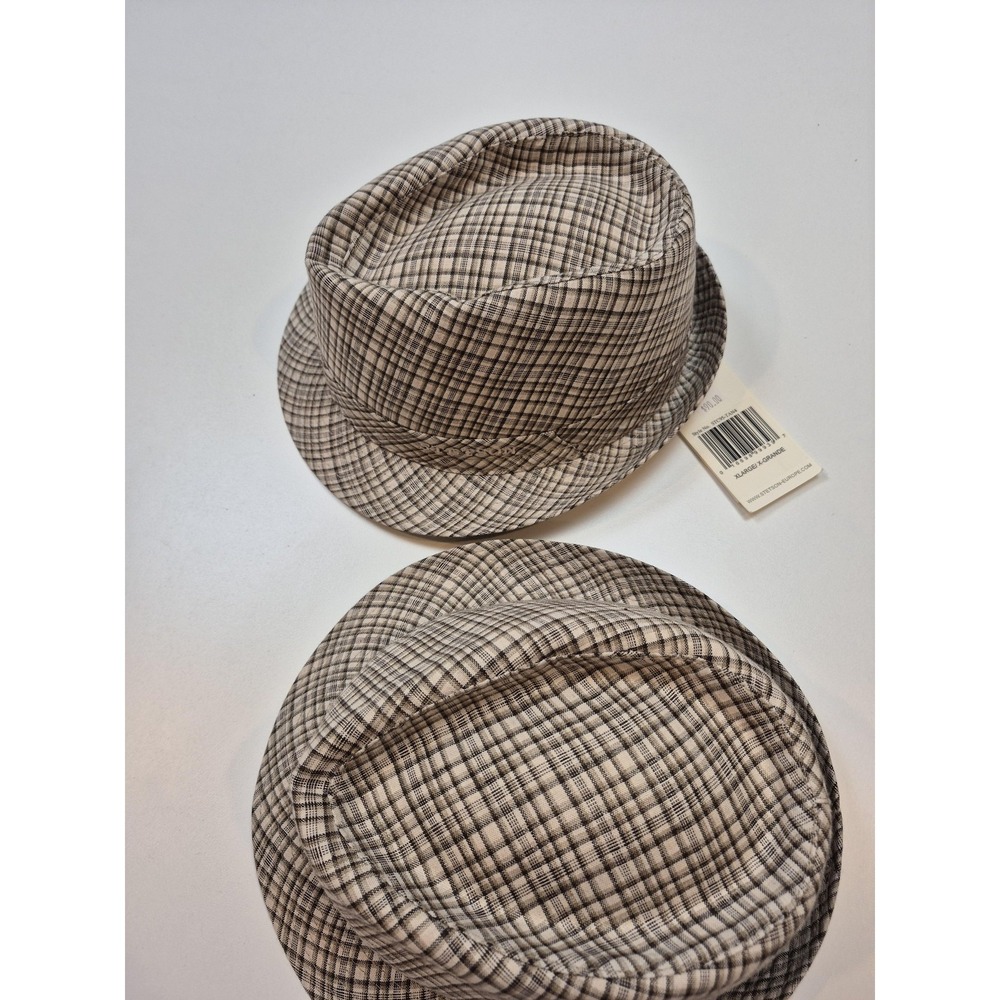 Stetson Fedora Hat Men's XL Beige Check Flax Linen Lined Summer Casual - Picture 8 of 8